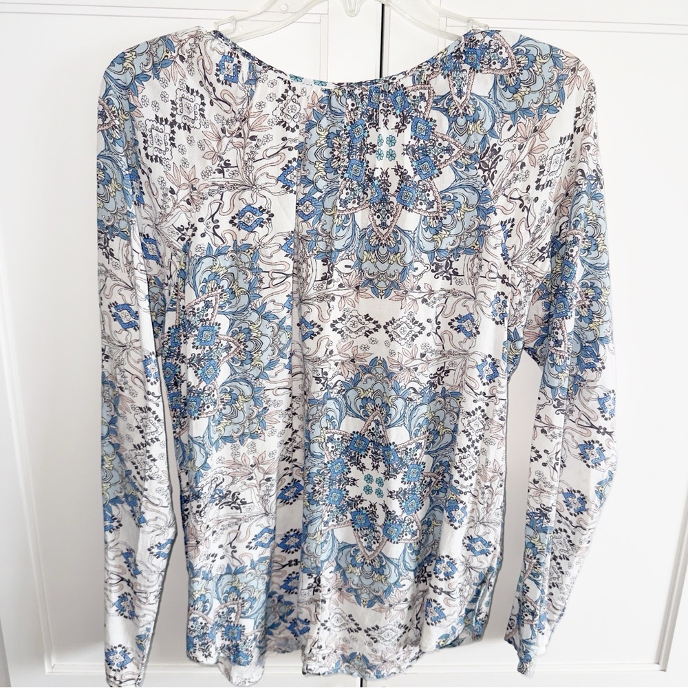Lovestitch Boho Popover Peasant Blouse Blue/Pink Cottagecore Bohemian Sz Medium - Picture 4 of 10